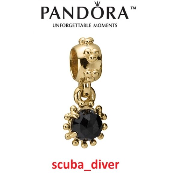 RARE Pandora 14K Gold Black Spinel Shining Star Sun Dangle Charm Retired Vintage - Picture 1 of 10